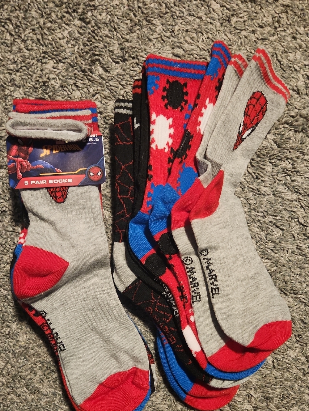 Marvel Spider-Man Kids Crew Socks - Red, Gray, Blue